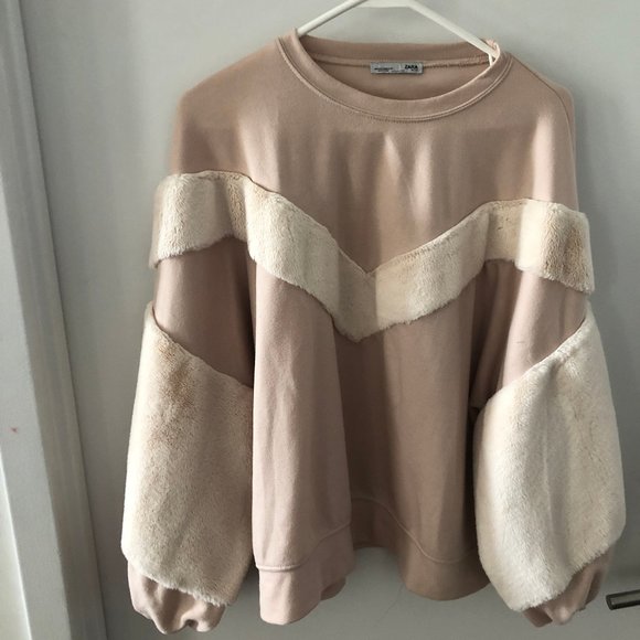 Zara faux fur Cversized Dolman FLuffy Sweatshirt - Picture 2 of 5